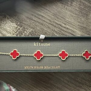 MAISON KITSUNE Gold and Red Clover Bracelet